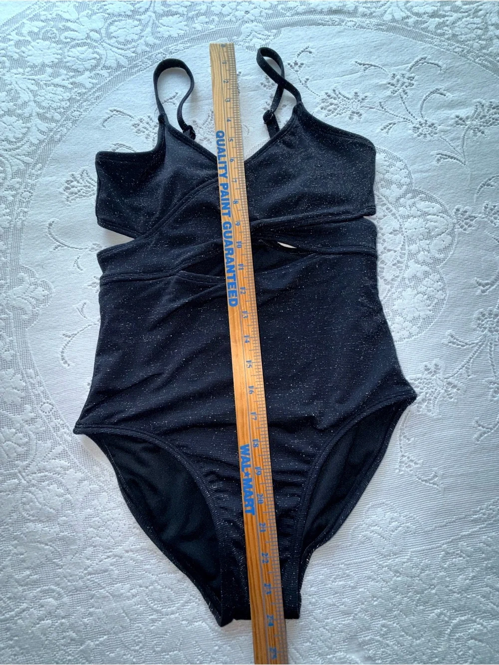 art class Girls Black Metallic Sparkle Cutout One Piece Swimsuit Size XL (14)